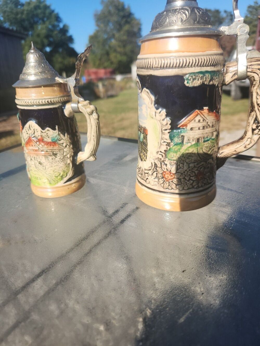 Hand Painted West German Handarbeit Gerzit Lidded Stein, and 1 one unknown maker
